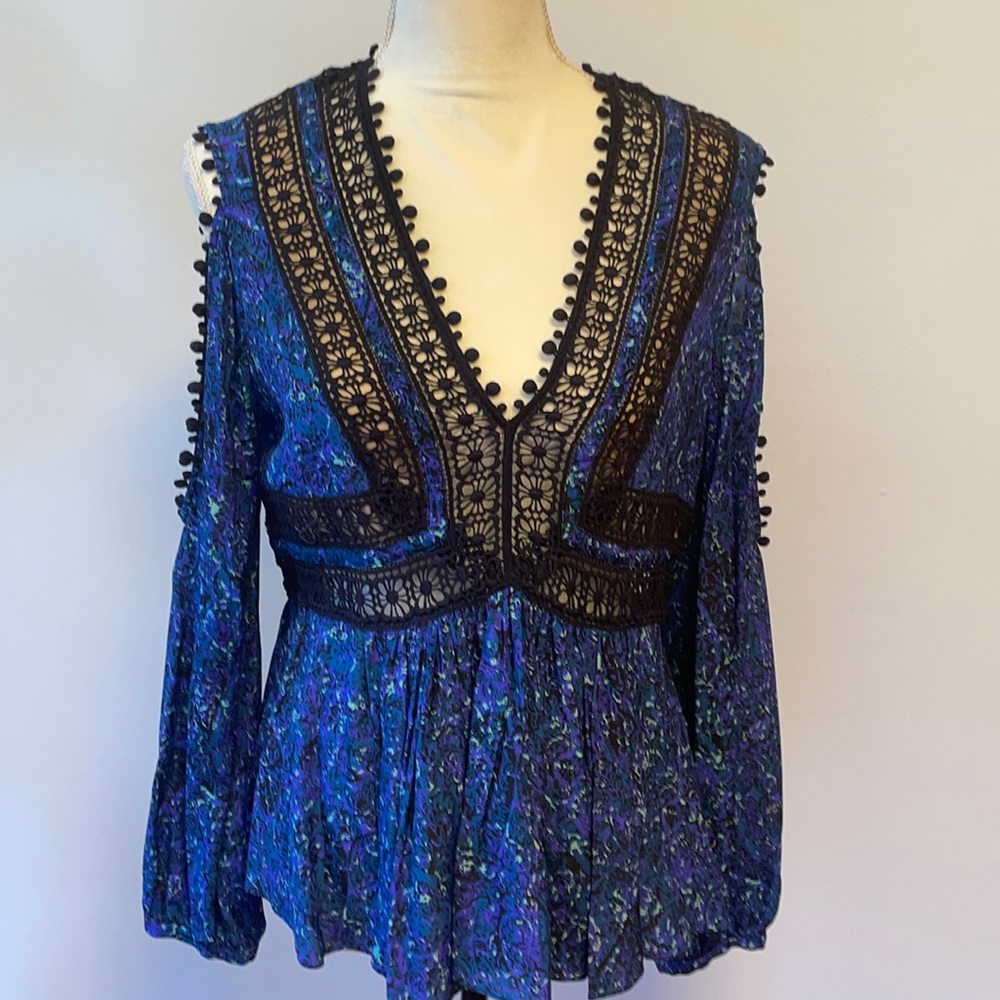 Rebecca Taylor silk top blouse, with cotton lace, sz 8